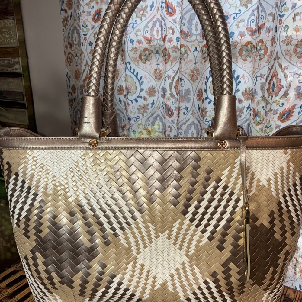 Cole Haan Genevieve Metallic Plaid Tote / Handbag